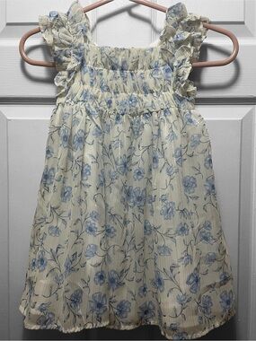 Rachel Zoe Cream Dress with Blue Floral Print and Ruffle Straps